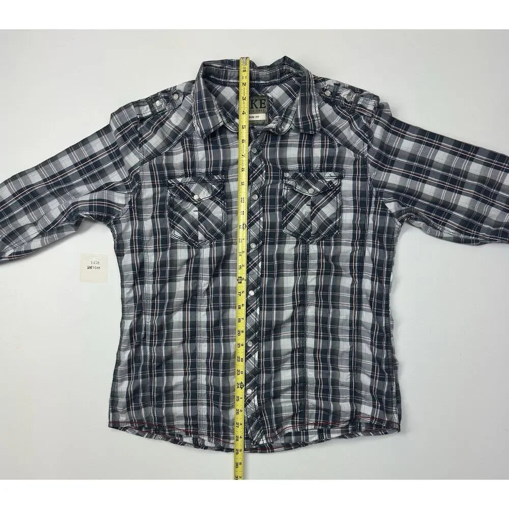 Used BKE Men's Slim Fit Western Pearl Snap Shirt Plaid Large Cotton